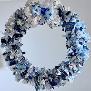 XL HANUKKAH RAG WREATH 18" HANDCRAFTED DOOR WALL DECOR BEAUTIFUL GIFT HOLIDAY